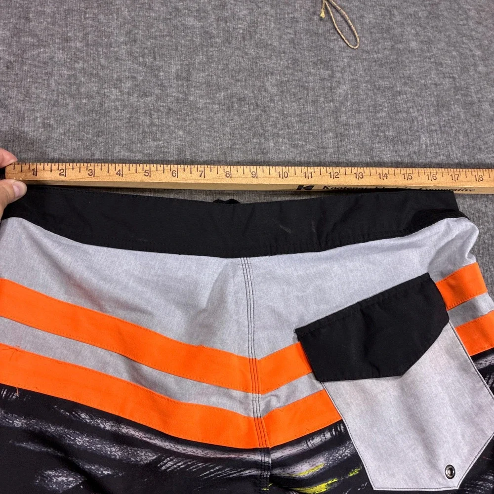 Burnside Board Shorts Mens 34 Black Orange Striped Graphic Print